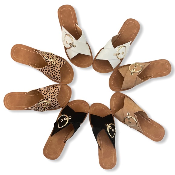 White Adjustable Buckle Criss Cross Sandals - Picture 7 of 11